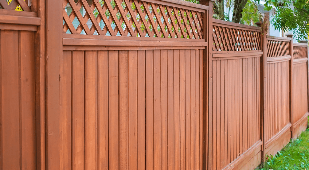 Tall wooden fence beside greenery
