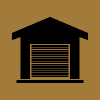Black garage icon on a brown background.