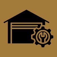 Icon of a garage with a gear and wrench symbol.