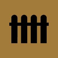 Black fence silhouette with four posts on a brown background.